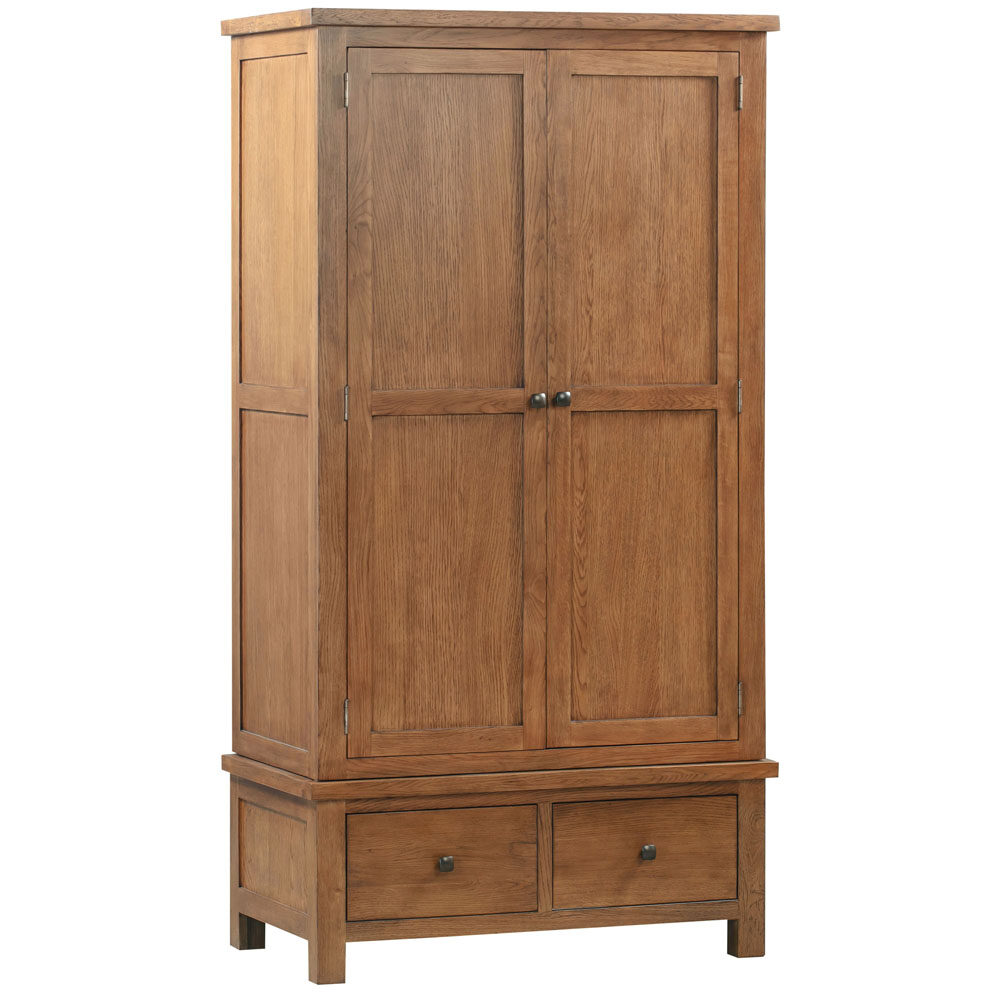 DORCHESTER RUSTIC Double Wardrobe With 2 Drawers Bedroom Furniture